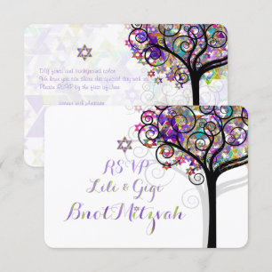 PixDezines RSVP-BOOM LEVENSDUUR Bnot MITZVAH/PAARS Kaart