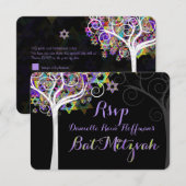 PixDezines Rsvp-boom van het leven Bat Mitzvah Kaart (Voorkant / Achterkant)
