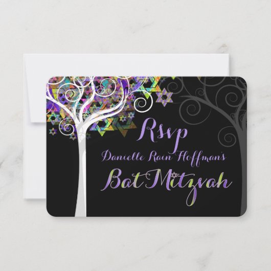PixDezines Rsvp-boom van het leven Bat Mitzvah Kaart (Voorkant)