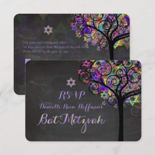 PixDezines Rsvp-boom van het leven Bat Mitzvah Kaart (Voorkant / Achterkant)