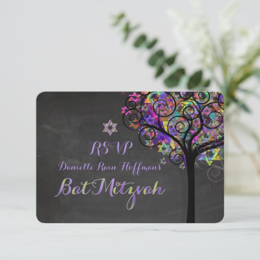 PixDezines Rsvp-boom van het leven Bat Mitzvah Kaart (Staand voorkant)