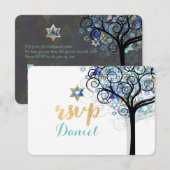 PixDezines Rsvp-boom van het leven Bat Mitzvah RSVP Kaartje (Voorkant / Achterkant)