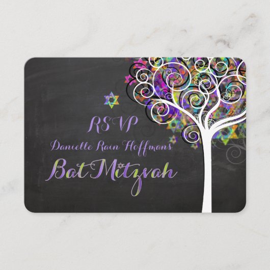 PixDezines Rsvp-boom van het leven Bat Mitzvah RSVP Kaartje (Voorkant)