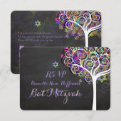PixDezines Rsvp-boom van het leven Bat Mitzvah RSVP Kaartje (Voorkant / Achterkant)
