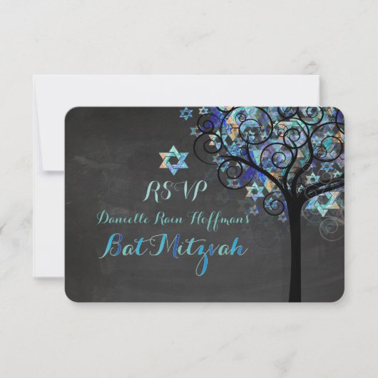 PixDezines RSVP-boom van Life Mitzvah/Chalkboard RSVP Kaartje (Voorkant)