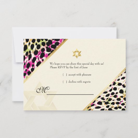 PixDezines rsvp cheetah/Bat Mitzvah Kaart (Achterkant)