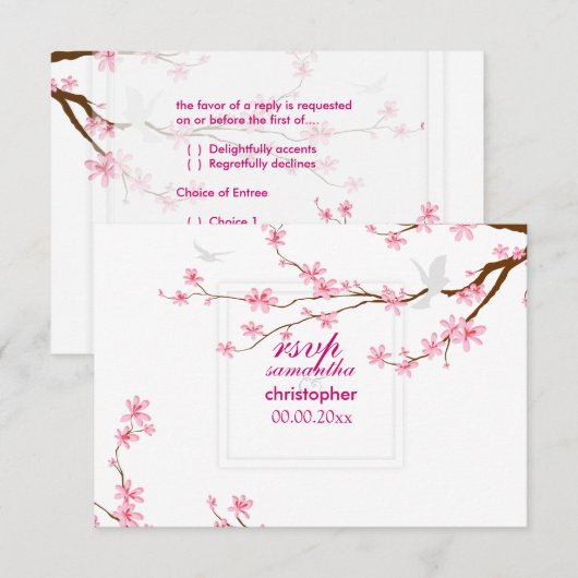 PixDezines RSVP CHERRY BLOSSOMS/DIY ACHTERGROND Kaartje (Voorkant / Achterkant)