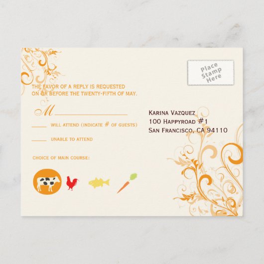 PixDezines rsvp citrus wervelingen/doe-het-zelf ac Uitnodiging Briefkaart (Achterkant)