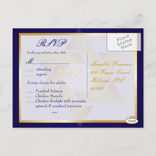 PixDezines rsvp Classic Mitzvah voor 5x7 uitnodigi Uitnodiging Briefkaart (Achterkant)