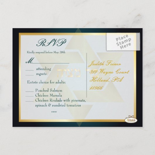 PixDezines rsvp Classic Mitzvah voor 5x7 uitnodigi Uitnodiging Briefkaart (Achterkant)