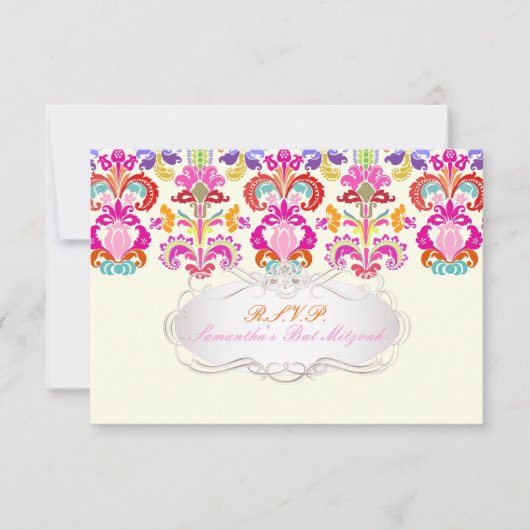 PixDezines rsvp color Isabella damask/bat mitzvah (Voorkant)