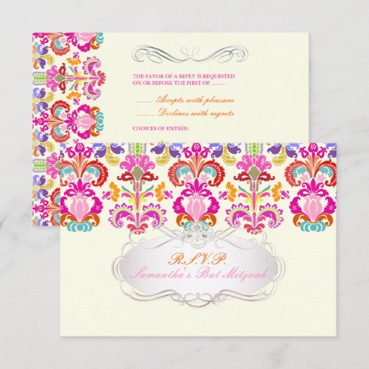PixDezines rsvp color Isabella damask/bat mitzvah (Voorkant / Achterkant)