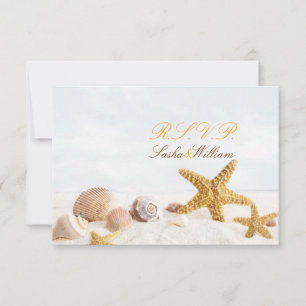 PixDezines RSVP, DANCING STARFISH/SEASHELL RSVP Kaartje