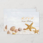 PixDezines RSVP, DANCING STARFISH/SEASHELL RSVP Kaartje (Voorkant / Achterkant)