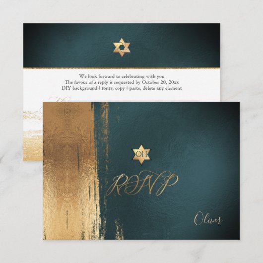 PixDezines RSVP Dark Forest Green Mitzvah ✡ Kaartje (Voorkant / Achterkant)