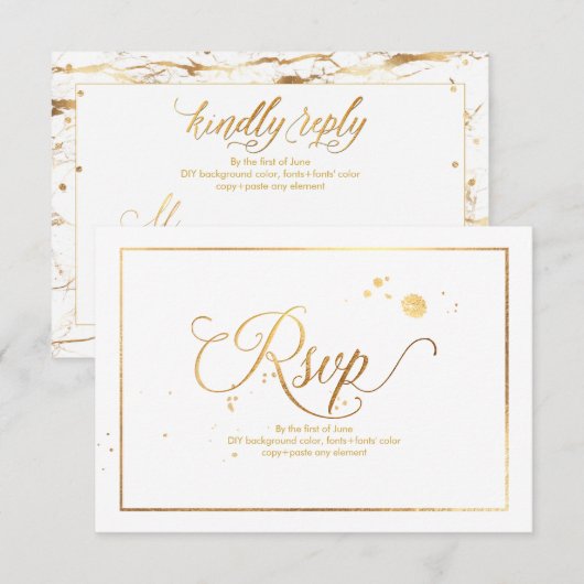 PixDezines RSVP Dazzled Faux Gold Marble Confetti (Voorkant / Achterkant)