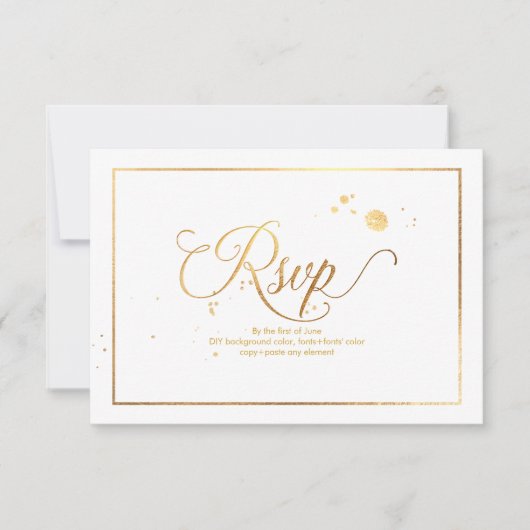PixDezines RSVP Dazzled Faux Gold Marble Confetti Kaartje (Voorkant)