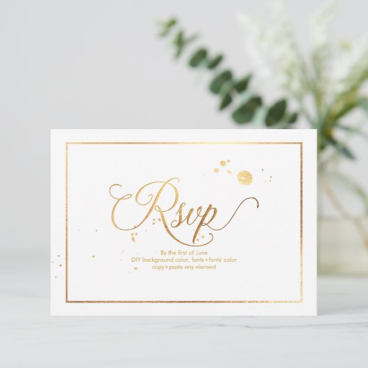 PixDezines RSVP Dazzled Faux Gold Marble Confetti Kaartje (Staand voorkant)