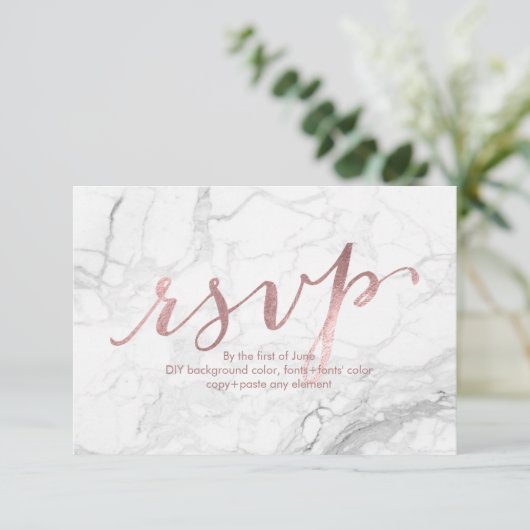 PixDezines RSVP Dazzled/Faux Roos Gold/Marble Kaartje (Staand voorkant)