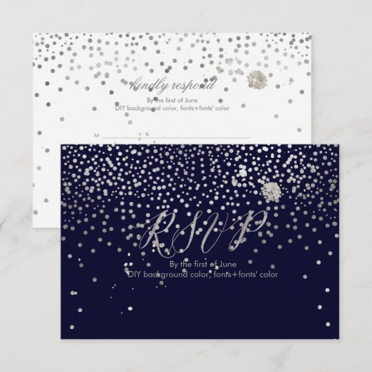 PixDezines RSVP Dazzled/Faux Silver/Navy Blue (Voorkant / Achterkant)
