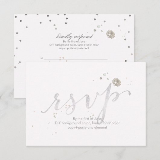 PixDezines RSVP Dazzled/Faux White Gold Kaartje (Voorkant / Achterkant)