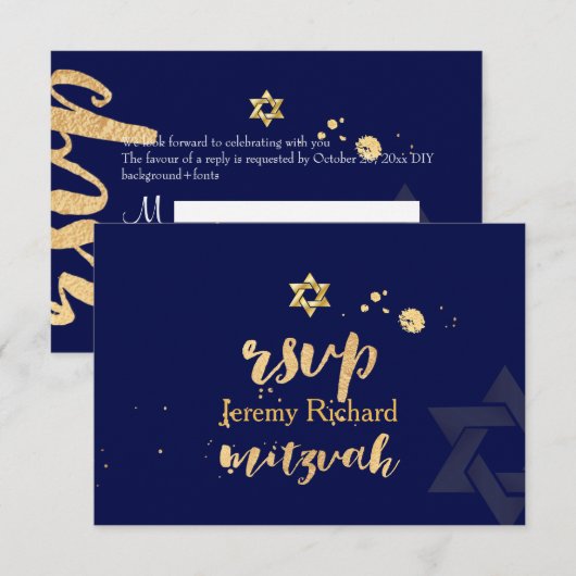 PixDezines rsvp DIY-kleur, Bar Mitzvah Kaart (Voorkant / Achterkant)