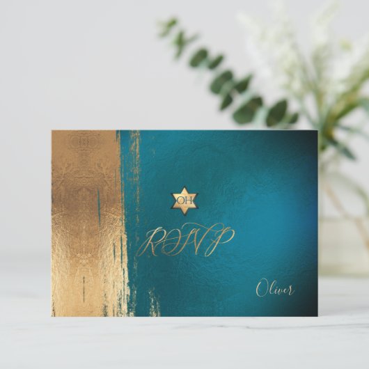 PixDezines RSVP Donker Blauwgroen Groen Mitzvah ✡ (Staand voorkant)