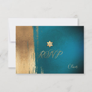 PixDezines RSVP Donker Blauwgroen Groen Mitzvah ✡ Kaartje