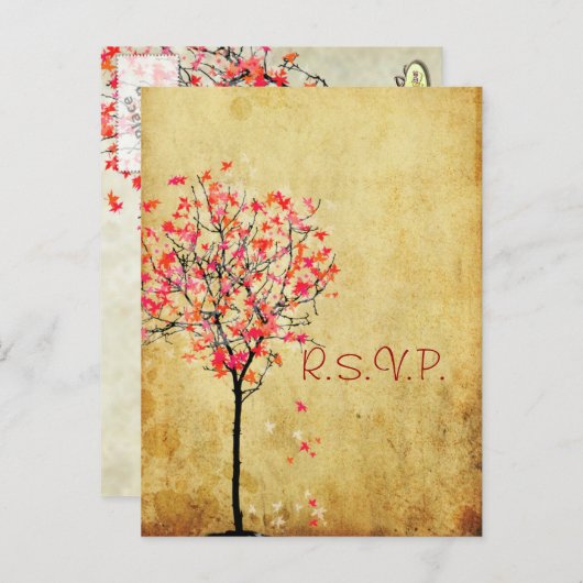 PixDezines rsvp  esdoorn boom/sinaasappel+roze Uitnodiging Briefkaart (Voorkant / Achterkant)