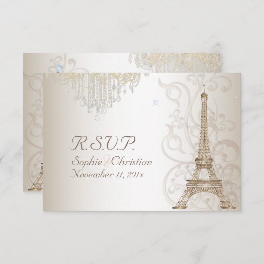 PixDezines RSVP Faux Bronze Eiffel Tower/Champagne (Voorkant / Achterkant)