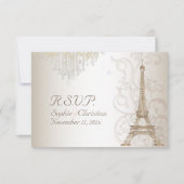PixDezines RSVP Faux Bronze Eiffel Tower/Champagne Kaartje (Voorkant)