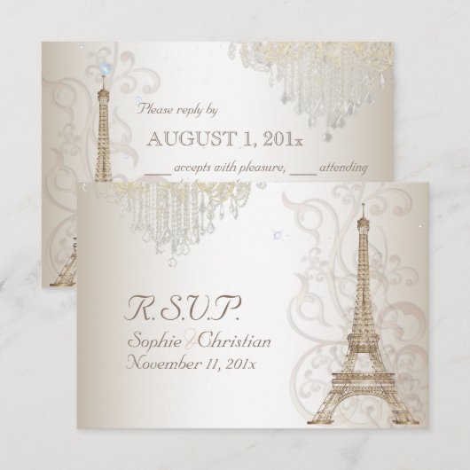 PixDezines RSVP Faux Bronze Eiffel Tower/Champagne Kaartje (Voorkant / Achterkant)