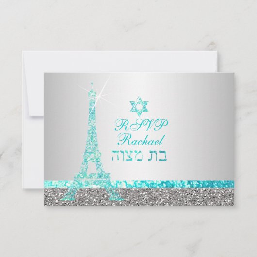 PixDezines rsvp faux glitter eiffel/bat mitswa (Voorkant)
