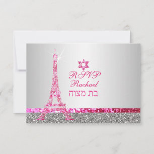 PixDezines rsvp faux glitter eiffel/bat mitzvah Kaartje