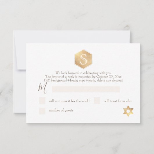 PixDezines RSVP Faux Gold Honeycomb Bar Mitzvah ✡ (Achterkant)