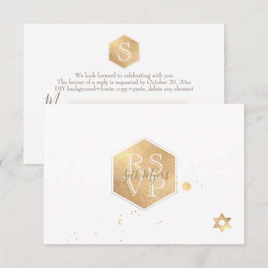 PixDezines RSVP Faux Gold Honeycomb Bar Mitzvah ✡ (Voorkant / Achterkant)