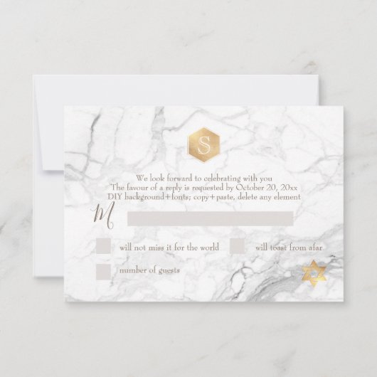 PixDezines RSVP Faux Gold Honeycomb Bar Mitzvah ✡ (Achterkant)