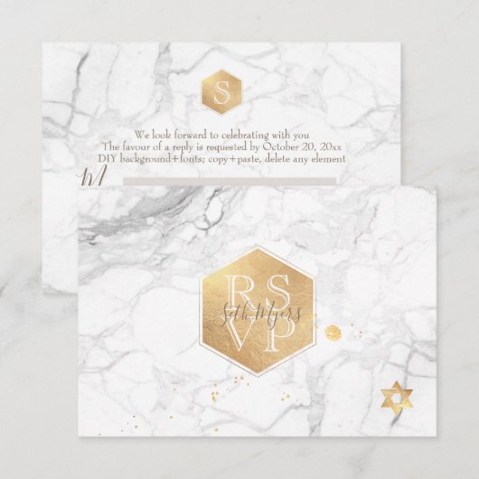 PixDezines RSVP Faux Gold Honeycomb Bar Mitzvah ✡ (Voorkant / Achterkant)