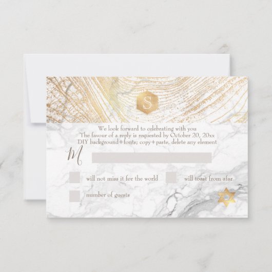 PixDezines RSVP Faux Gold Tree Rings Bar Mitzvah ✡ (Achterkant)