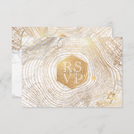 PixDezines RSVP Faux Gold Tree Rings Bar Mitzvah ✡ (Voorkant / Achterkant)