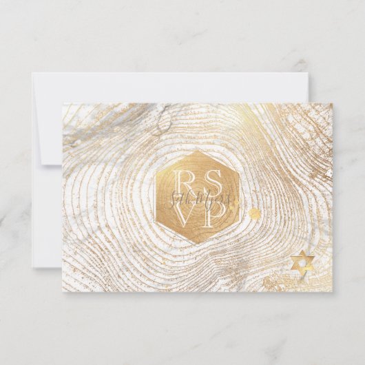PixDezines RSVP Faux Gold Tree Rings Bar Mitzvah ✡ Kaartje (Voorkant)