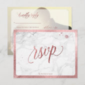 PixDezines RSVP/FAUX ROOS GOUD/MARMER Uitnodiging Briefkaart (Voorkant / Achterkant)