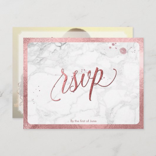 PixDezines RSVP/FAUX ROOS GOUD/MARMER Uitnodiging Briefkaart (Voorkant / Achterkant)