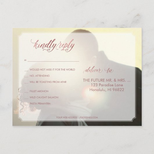 PixDezines RSVP/FAUX ROOS GOUD/MARMER Uitnodiging Briefkaart (Achterkant)