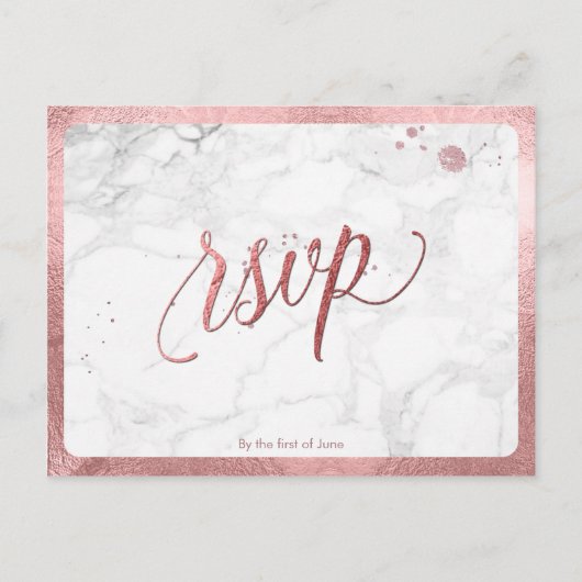 PixDezines RSVP/FAUX ROOS GOUD/MARMER Uitnodiging Briefkaart (Voorkant)