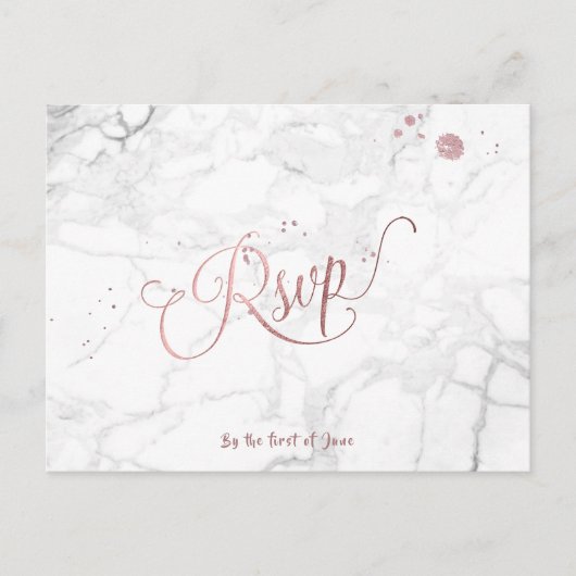 PixDezines RSVP/FAUX ROOS GOUD/MARMER Uitnodiging Briefkaart (Voorkant)