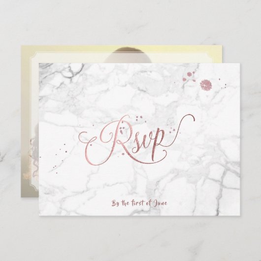 PixDezines RSVP/FAUX ROOS GOUD/MARMER Uitnodiging Briefkaart (Voorkant / Achterkant)