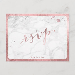 PixDezines RSVP/FAUX ROOS GOUD/MARMER Uitnodiging Briefkaart