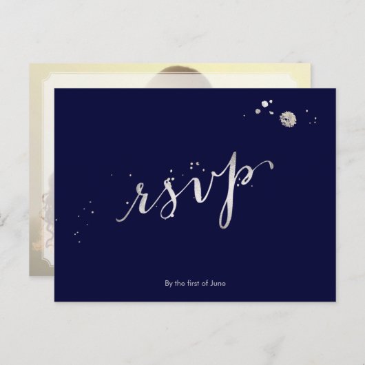 PixDezines RSVP/FAUX SILVER/FUN SCRIPT/DIY KLEUR Uitnodiging Briefkaart (Voorkant / Achterkant)