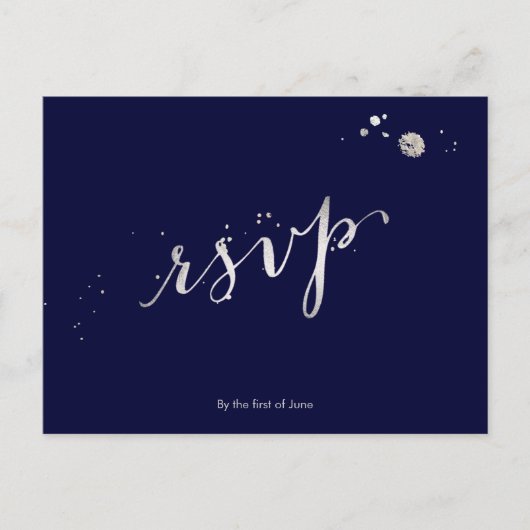PixDezines RSVP/FAUX SILVER/FUN SCRIPT/DIY KLEUR Uitnodiging Briefkaart (Voorkant)